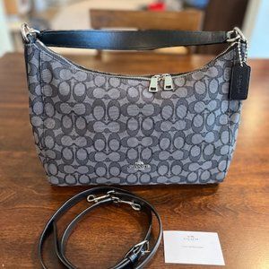 COACH East/West Celeste Hobo Signature Jacquard Canvas Handbag - black/grey